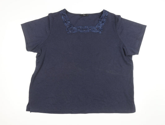 Bonmarche Women’s Blue Embroidered Scoop Neck Cotton Knit Jumper XL
