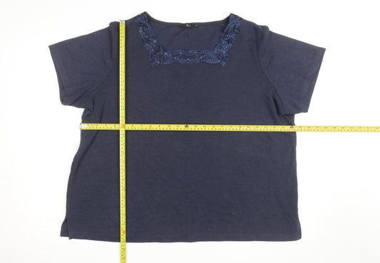 Bonmarche Women’s Blue Embroidered Scoop Neck Cotton Knit Jumper XL