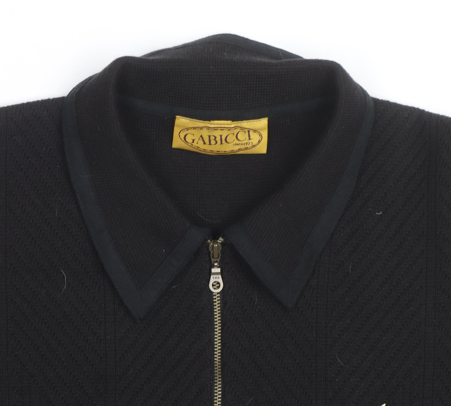 Gabicci Men's Black Short Sleeve 1/2 Zip Retro Knit Polo Shirt Size S