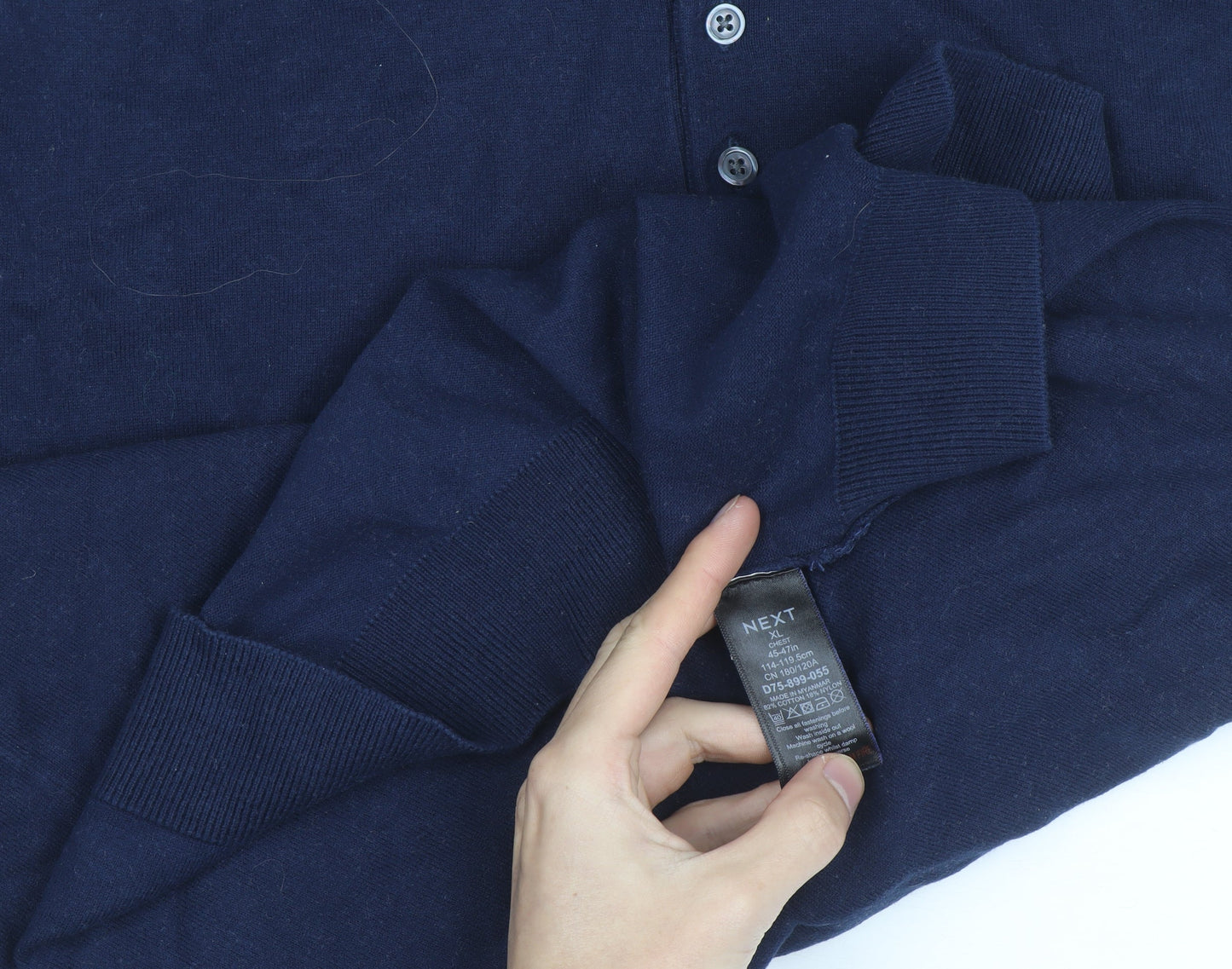 Next Men's Blue XL Cotton Long Sleeve Polo Shirt