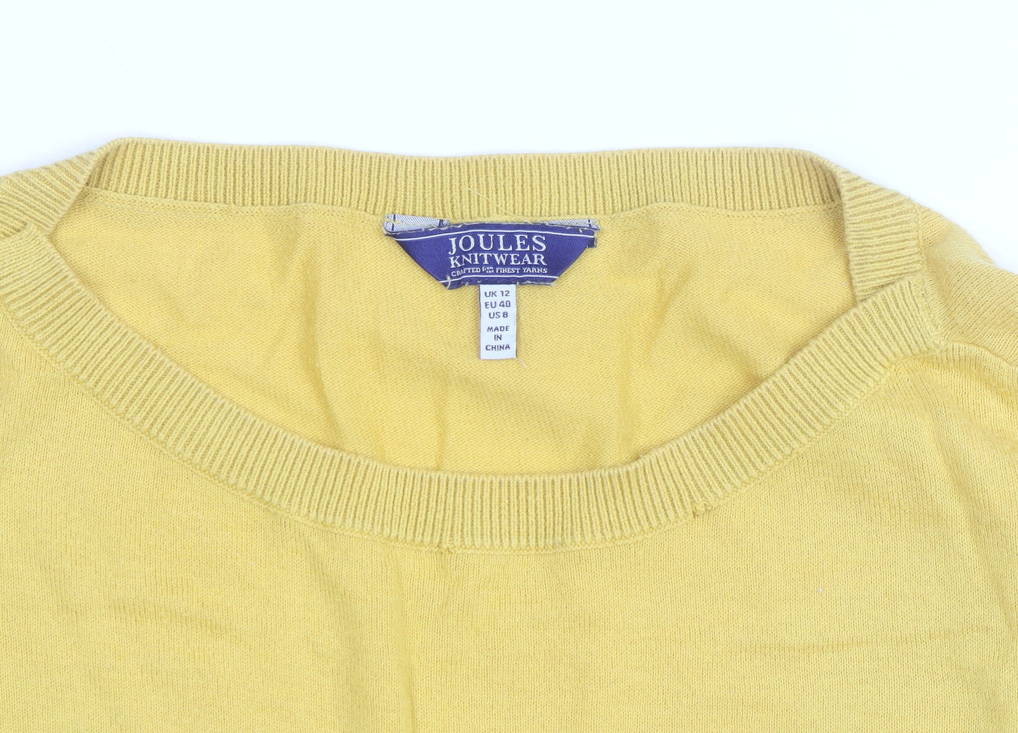 Joules Women Yellow Cotton Crew Neck Long Sleeve Jumper Size 12