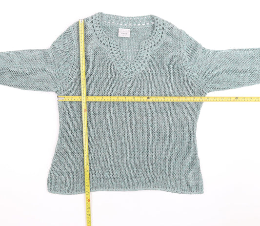 Next Women Blue V-Neck Knit Jumper Size M Cotton Blend