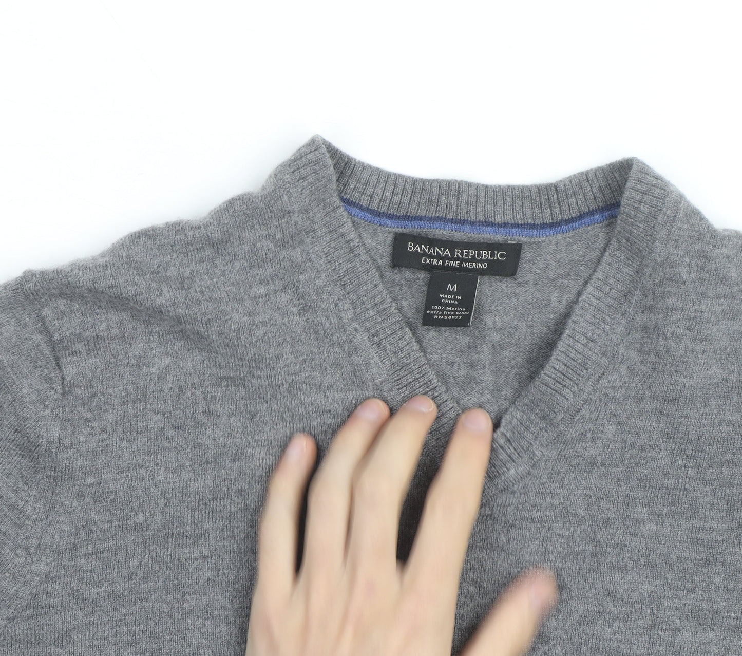Banana Republic Mens Grey Wool V-Neck Jumper Size M