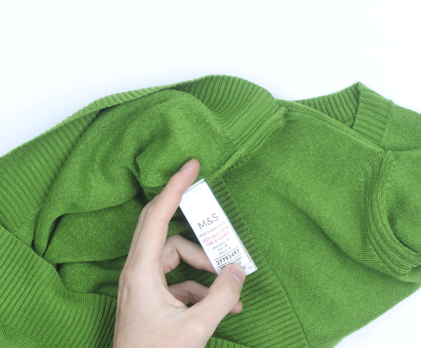 Marks and Spencer Women Green 100% Cashmere Crew Neck Jumper M
