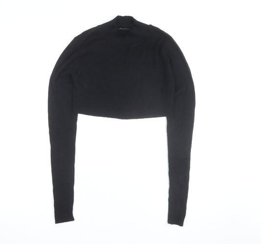 PRETTYLITTLETHING Women's Black XS Mock Neck Cropped Jumper