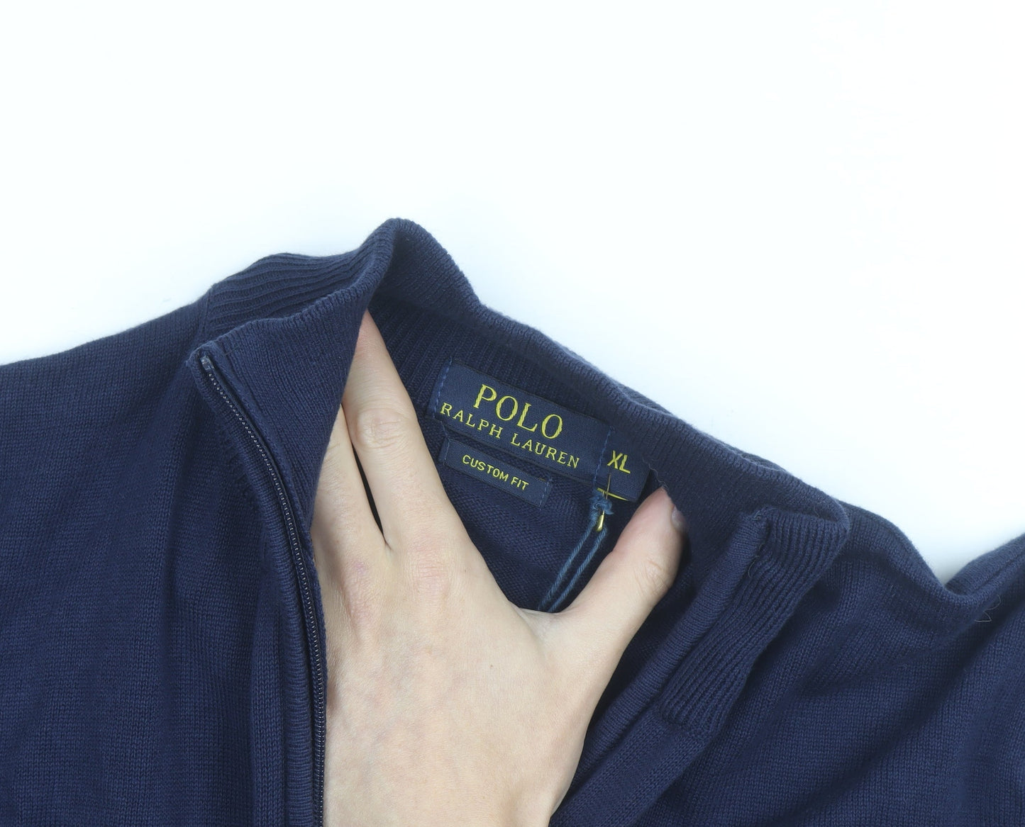 Ralph Lauren Men's Blue XL 1/4 Zip Cotton Jumper Custom Fit