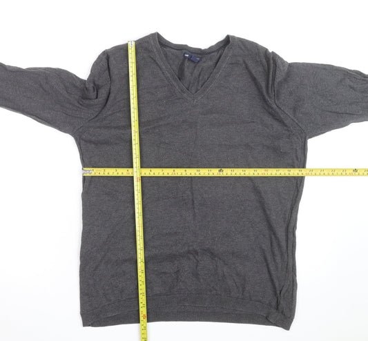 Gap Men's Grey Cotton V-Neck Jumper Size M Regular Fit