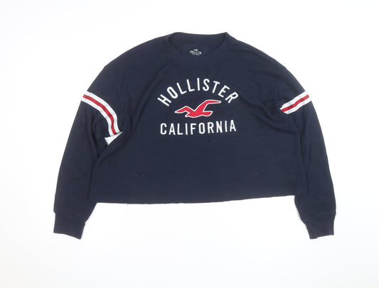 Additional front view of Hollister unisex navy blue waffle-knit jumper l