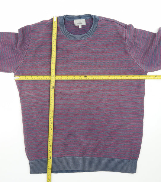 Marks and Spencer Men's Purple Striped Cotton Jumper L Regular Fit