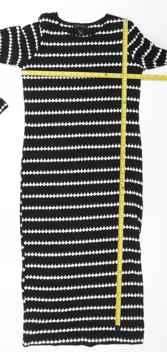 New Look Women's Black White Striped Bodycon Knit Dress S