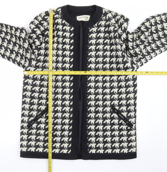 Windsmoor Women Black Houndstooth Wool Blend Mid-Length Coat Size 12
