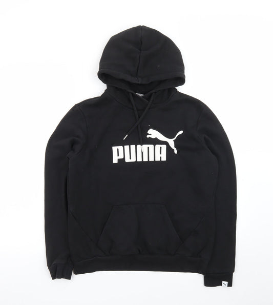 Additional front view of Puma women’s black, size UK 12, pullover hoodie with logo print