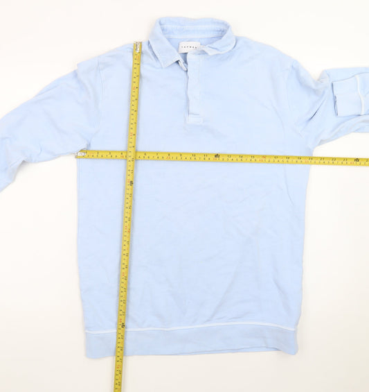 Topman Men Blue Long Sleeve Cotton Polo Shirt XS
