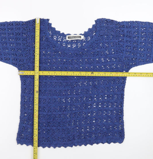 South Lodge Womens Blue Crochet Pullover Jumper Size 14