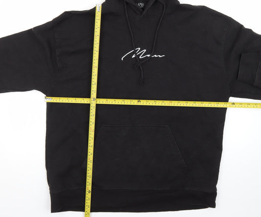 boohooMAN Men's Black Pullover Hoodie L Regular Fit Graphic Logo