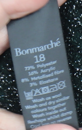 Bonmarché Women Black Glitter V-Neck Long Sleeve Pullover Jumper Size 18
