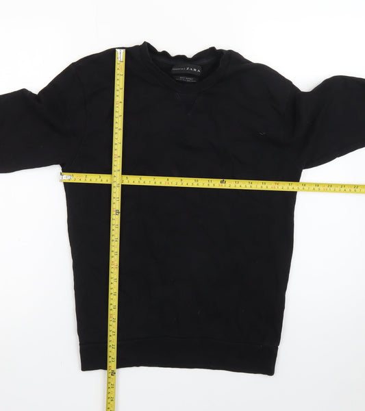 Zara Men Black Cotton Crew Neck Pullover Jumper Size S