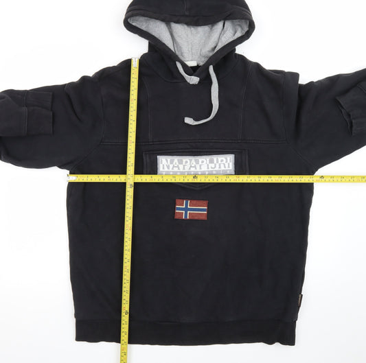 Napapijri Men’s Black 2XL Pullover Hoodie Fleece Outdoor Flag Logo