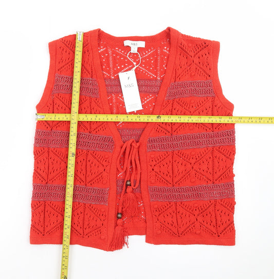 Marks and Spencer Women’s Red Crochet Knit Tassel Tie Vest S