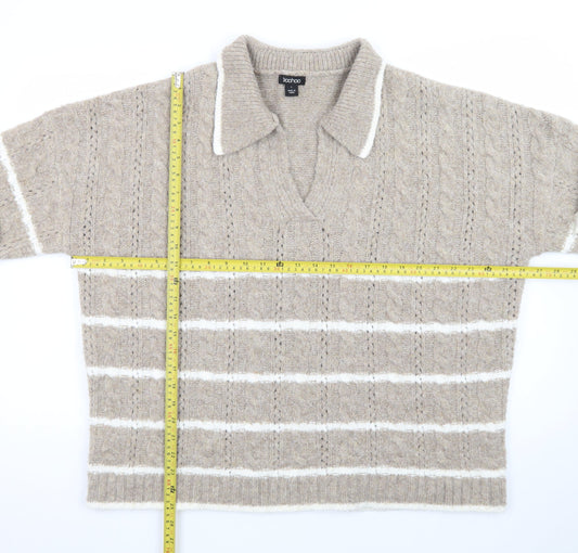 Boohoo Womens Beige Cable Knit Collared Pullover Jumper Size L