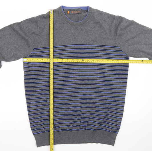 Ben Sherman Men's Grey Striped Cotton Knit Jumper XL