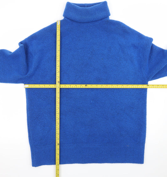ZARA Womens Blue Roll Neck Wool Blend Jumper Size 12