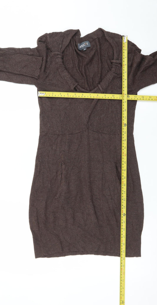 Apricot Women Brown Long Sleeve Knit Jumper Dress Size S