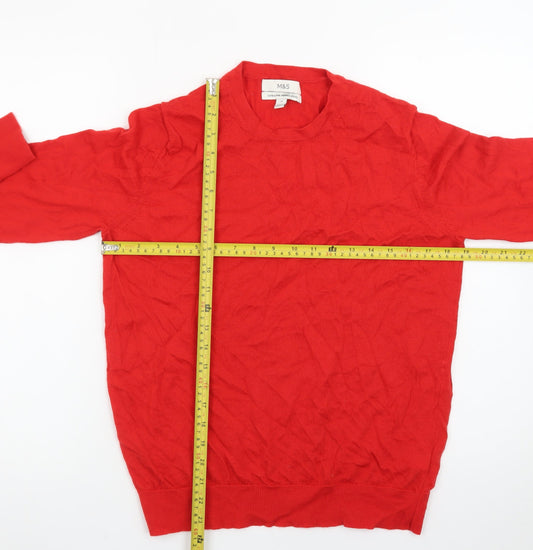 Marks and Spencer Women's Red Merino Wool Crew Neck Jumper Size 14