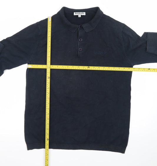 Lambretta Men's Black Long Sleeve Cotton Polo Shirt XL