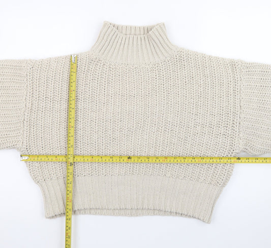 H&M Women’s Beige Chunky Knit Roll Neck Jumper Size S
