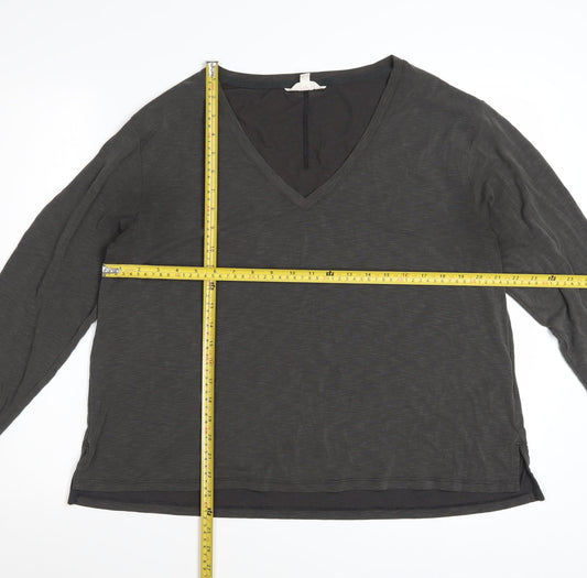 Marks and Spencer Per Una Women Grey V-Neck Long Sleeve Basic Top Size 18