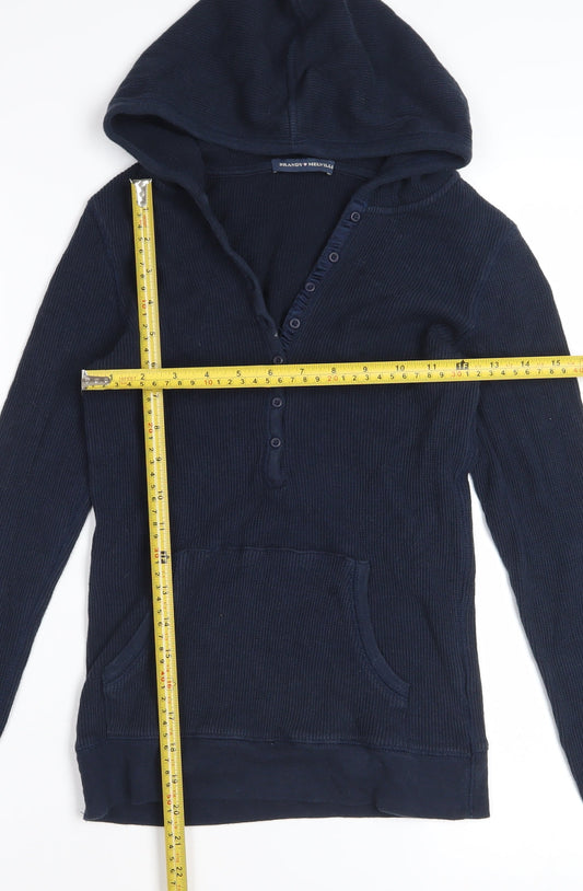 Brandy Melville Women Navy Henley Hoodie One Size Cotton Blend Casual