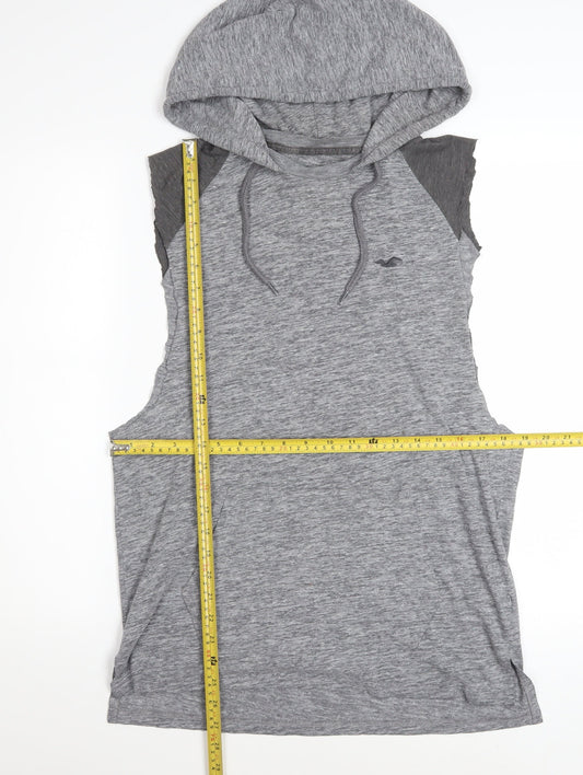 Hollister Men's Grey Sleeveless Hoodie Vest S Hooded Gym Top
