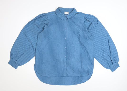 VILA Women's Blue Long Sleeve Collared Button Blouse Size 10