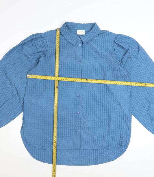 Vila Women's Blue Long Sleeve Collared Button Blouse Size 10