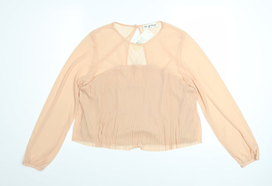 Additional front view of Miss Selfridge Women’s Beige Pleated Sheer Long Sleeve Blouse UK 16