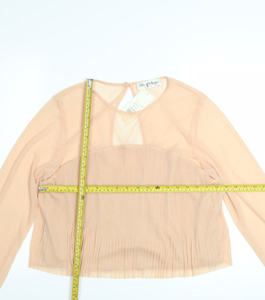 Miss Selfridge Women’s Beige Pleated Sheer Long Sleeve Blouse UK 16