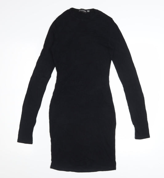 PRETTYLITTLETHING Women Black Size 6 Bodycon Mini Dress Long Sleeve