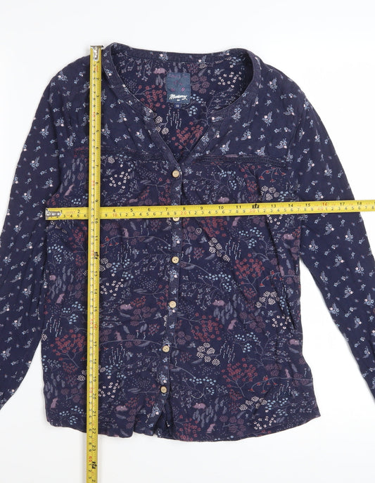 Mantaray Women’s Blue Floral Cotton Button-Up Tunic Top Size 10