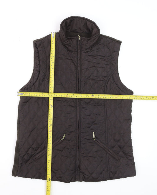 Dash Womens Brown Quilted Waistcoat Gilet Size 12 Zip Pockets