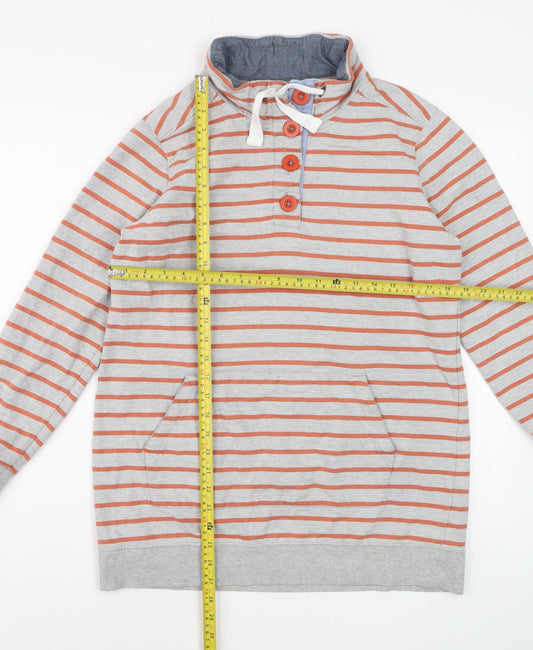 Next Women's Grey Striped Henley Sweatshirt UK 16 Cotton Blend