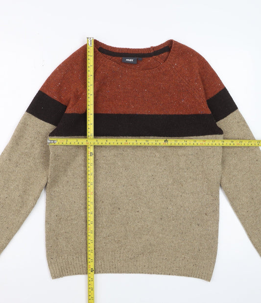 Max Men's Beige Colour Block Wool Blend Pullover Jumper Size S