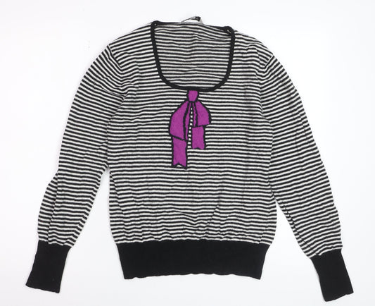EAST Women’s Black Striped Scoop Neck Bow Jumper Size 18