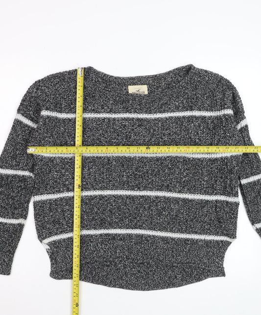 Hollister Womens Grey Striped Chunky-Knit Pullover Jumper Small