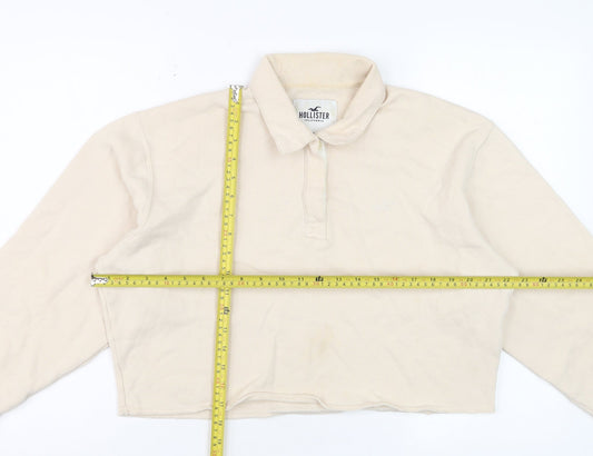 Hollister Women Beige Cropped Long Sleeve Polo Shirt S