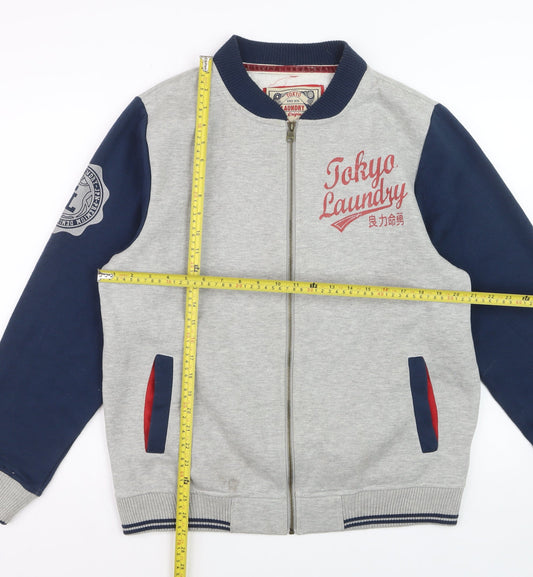 Tokyo Laundry Men's Grey & Navy Bomber Jacket Large Cotton Blend Zip Up