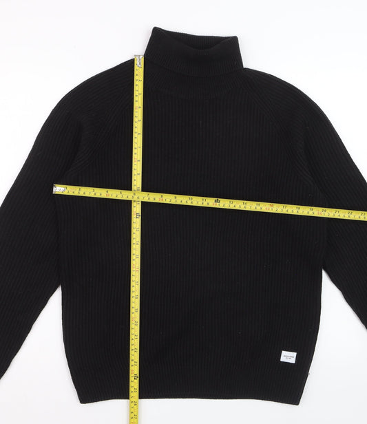 Jack & Jones Men’s Black Roll Neck Ribbed Knit Jumper Size M