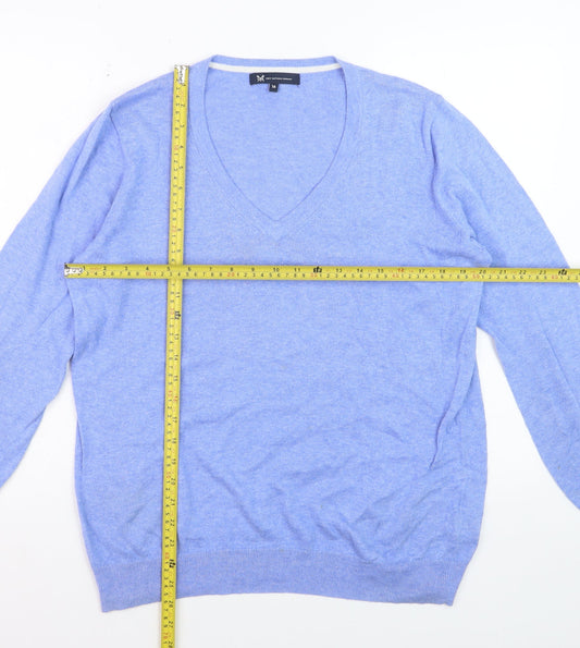 Crew Clothing Company Women Blue V-Neck Cotton Cashmere Jumper Size 16