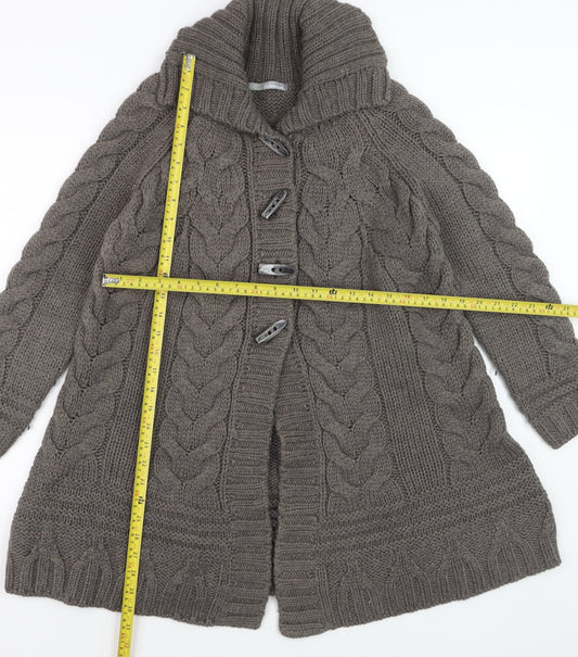 Marks and Spencer Womens Brown Chunky-Knit Roll Neck Long Cardigan M