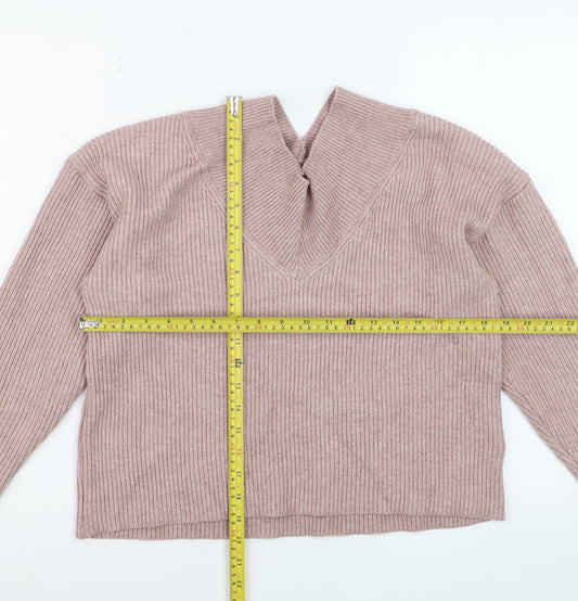 NEXT Women’s Pink Ribbed V-Neck Knit Pullover Jumper Size M